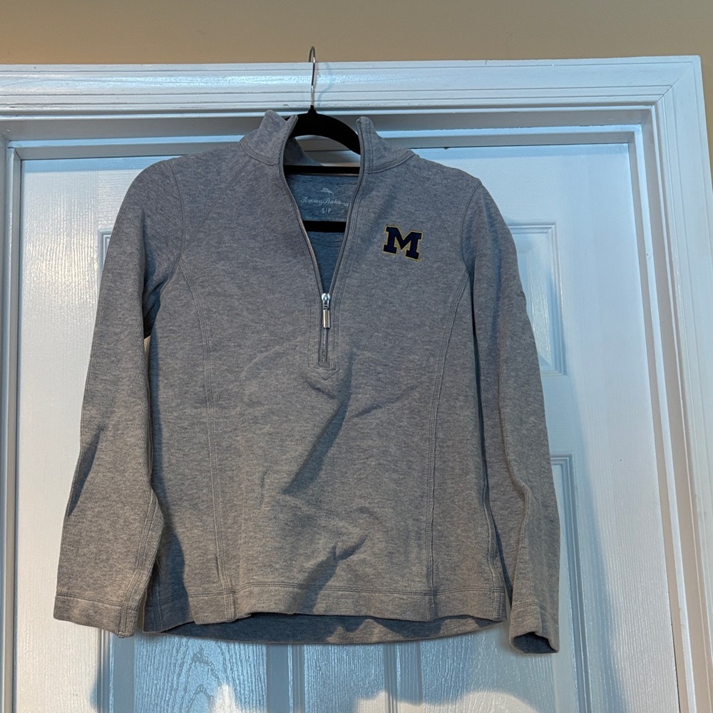Tommy Bahama Michigan Heather Gray Cotton Quarter Zip
